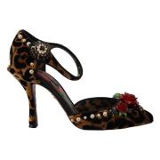 Leopard Ankelrem Sandaler med Blomsterpynt