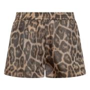 Leopard Print Snøre Shorts Brun