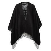 Reversibel Sort Jacquard Cape med Frynsekant