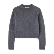 Grå Crewneck Uld Silke Sweater