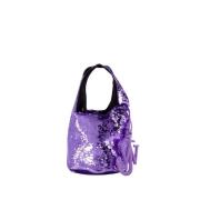 Lilla Sequin Crossbody Taske med Quiltet Lambskin