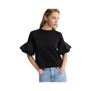 Sort bomuldst-shirt med taffeta ruffles