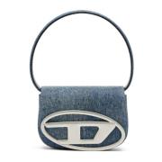 Denim skuldertaske med Oval D-logo