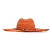 Håndlavet Raffia Straw Hat med Læderrem