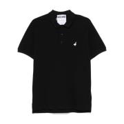 Broderet motiv sort poloshirt