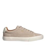 Beige Ruskind Lavtop Sneakers Snøring