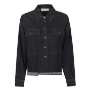 Sort Denim Overshirt med Perlemor Knapper