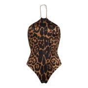 Leopard Print Halter One-Piece Swimsuit