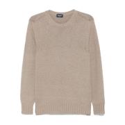 Beige Ribbed Crew Neck Sweater