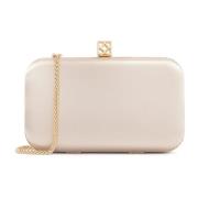 Beige clutch taske med iøjnefaldende lås