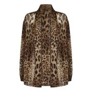 Leopard Print Silkebluse Brun