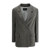 Satin Dobbelt-Breasted Blazer med Notched Revers