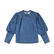 Elegant Puff Sleeve Denim Bluse