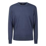 Blå Bomuld Crewneck Ribbed Kanten Sweater