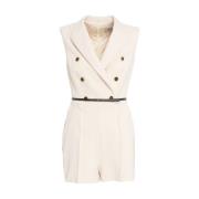 Elegant Beige Overall med Metallic Detaljer