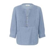 Denim Bluse med V-hals og ¾ ærmer