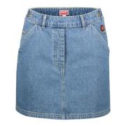 Broderet Denim Mini Nederdel