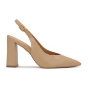 Beige pumps med eksponerede hæle