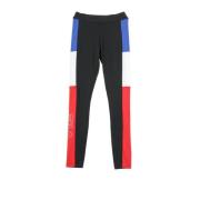 Colorblock Leggings i Sort/Rød/Hvid/Blå