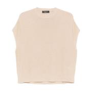 Beige Crew Neck Sweater med Pailletudsmykning