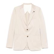 Beige Bomuld Blazer med Knappelukning