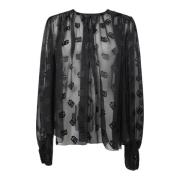 Gennemsigtig Voile Bluse med Monogram Print