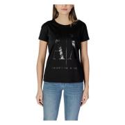 Sort Print Rund Hals T-Shirt