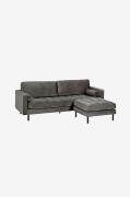 Sofa 3-pers. rosa velour med puf Debra 222 cm