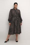 Kaffe Curve Kcjola Shirt Dress Kvinde Major Brown/black Leopard Midi K...