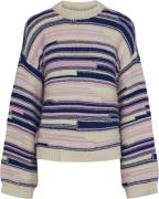 Pieces Pcnusa LS Oneck Knit BC Kvinde Birch/bellwether Blue + Pink Lav...