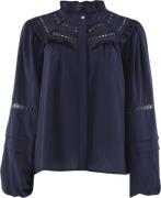 CONTINUE Sienna emb Kvinde Navy Blue Langærmede Bluser Str L - hos Mag...