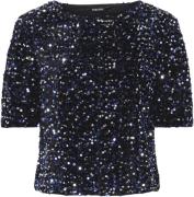 Pieces Pckam SS TOP BC Kvinde Black/bellweather Sequins Toppe Regular ...