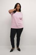 Kaffe Curve Kcwinni 1/2 Sleeve Tshirt Kvinde Ant. White/fuchsia Stripe...