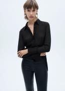 MANGO Plumeti Shirt With Hidden Buttons Kvinde Black Skjorter Plus Siz...