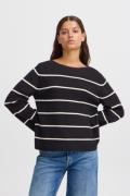 ICHI Ihboston LS6 Kvinde Meteorite Almond Milk Stripe Sweaters Loose F...