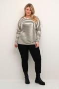 Kaffe Curve Kcwinni LS Tshirt Kvinde Antique White/black Stripe Kortær...