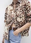 MANGO Printed Cotton Shirt Kvinde Light Beige Skjorter Str L - hos Mag...