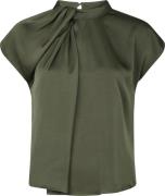 Neo Noir Fleur Drapy Satin Blouse Kvinde Army Kortærmede Bluser Str 40...