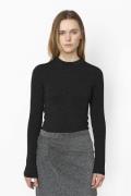 Second Female Matima Merino Blend Oneck Tee Kvinde Black Langærmede T-...