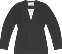 Ganni Drapey Melange Fitted Shaped Sleeve Kvinde Black Blazere Str 40 ...