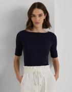 Lauren Ralph Lauren Cotton Boatneck Top Kvinde Navy Kortærmede T-shirt...