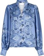 Neo Noir Massima Paisley Border Blouse Kvinde Dusty Blue Langærmede Bl...