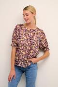 Kaffe Karina Blouse Kvinde Violet/yellow Abstract Flower Kortærmede Bl...