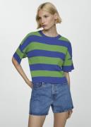 MANGO Ribbed Knit Tshirt Kvinde Medium Blue Sweaters Str L - hos Magas...