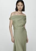 MANGO Asymmetrical Pleated Dress Kvinde Medium Green Midi Kjoler Str L...