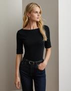 Lauren Ralph Lauren Cotton Boatneck Top Kvinde Sort Kortærmede T-shirt...