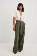 NA-KD Tie Waist Wide Leg Trousers Kvinde Olive Bukser Med Brede Ben St...