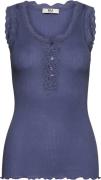 RM by Rosemunde Rmwbalta Modal SL Lace Placket top Kvinde Blå Toppe St...