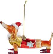 Vondels Ornament Glas Gravhund med Julehat Vondels Brown - Juletræspyn...