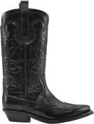 Ganni Mid Shaft Embroidered Western Boot Kvinde Black/black Cowboy & B...